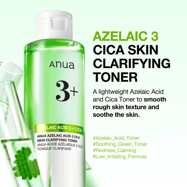 Anua Azelaic 3 Cica Skin Clarifying Toner for calming redness and smoothing skin texture