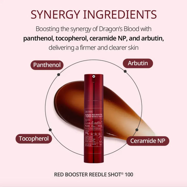 Esence ar mikroadatām un Dragon Blood VT Cosmetics Red Booster Reedle Shot 100 ekstraktu