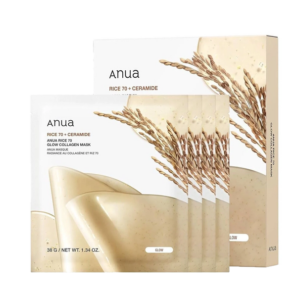 Hidrogela maska mirdzuma piešķiršanai ādai ar sastāvā iekļautiem rīsiem Anua Rice 70 Glow Collagen Mask