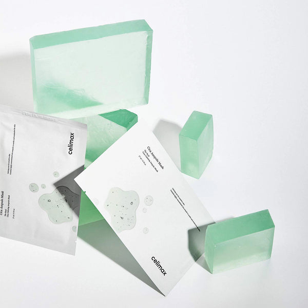 Nomierinoša auduma maska ar sastāvā iekļautu Āzijas centellu Celimax The Real Cica Calming Ampoule Mask