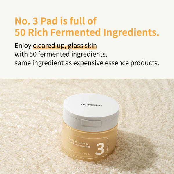 Barojoši tonizējoši spilventiņi mirdzuma piešķiršanai ādai Numbuzin No.3 Radiance Glowing Jumbo Essence Pad