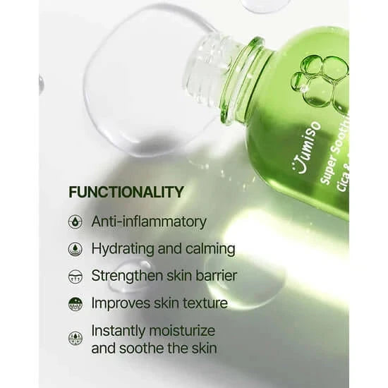 Toniks-esence ar nomierinošu iedarbību Jumiso Super Soothing Cica & Aloe Essence Toner